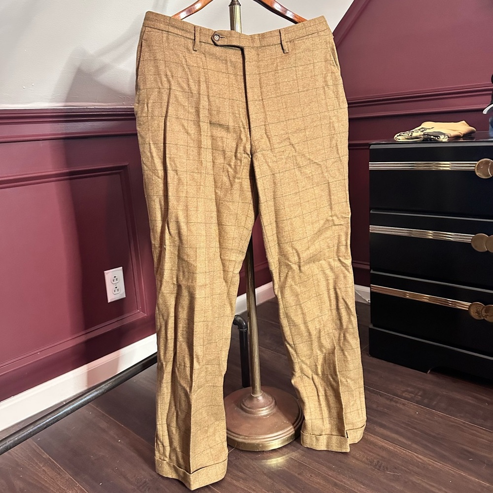 BULLOCK & JONES vintage tan check heavy wool Italian cuffed pants